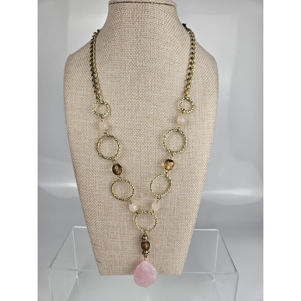 Avon Vintage Pink‎ Art Deco Style Statement Necklace Gold Tone Signed
